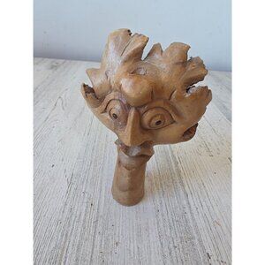 Vintage natural wood carving and anthromorphic African statue figuring‎ decor